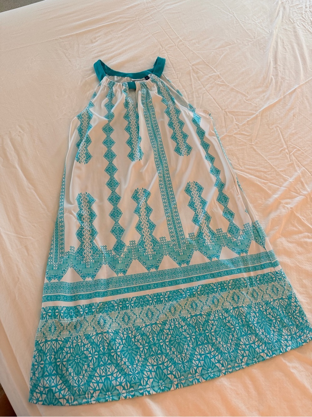 Cabana Life White and Teal Halter Swim Coverup Dress